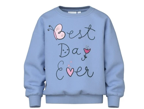 Lyseblå sweatshirt med Best Day Ever print på forsiden fra Name it 13241602 serenity